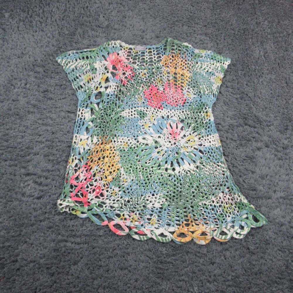 Masseys Blouse Womens 2X Green Tunic Floral Crochet Open Lightweight Summer NWOT